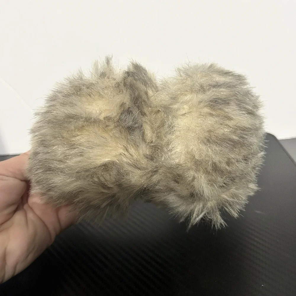 Women's Fox Faux Fur with Black Band‎ Earmuffs (O/S, Beige, Black)